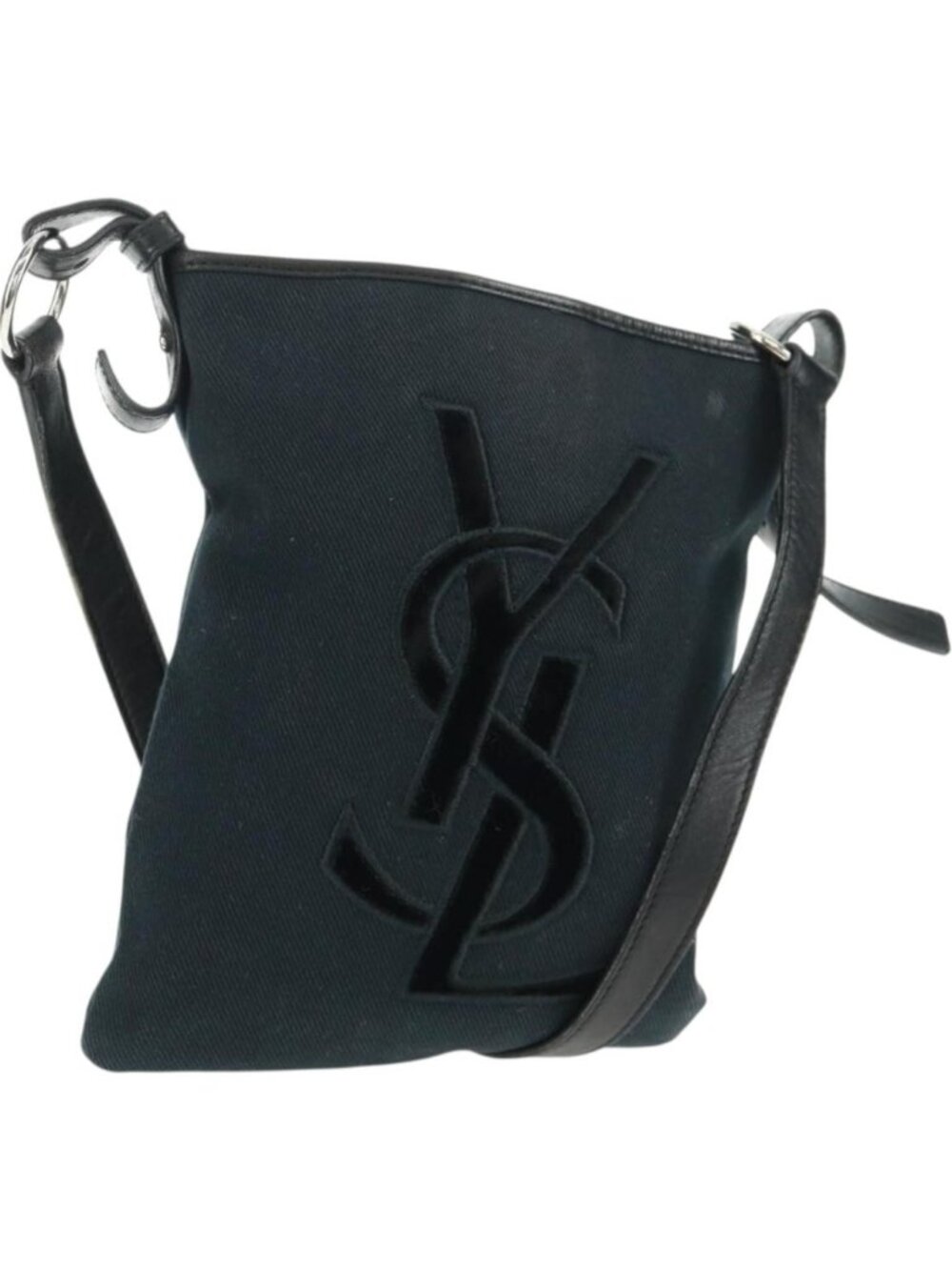 SAINT LAURENT Shoulder Bag Canvas Black Silver